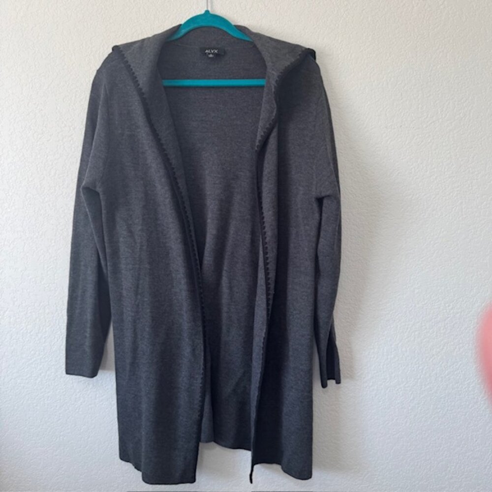 ALYX Cardigan Sweater Womens Large Gray Open Front Sailor Collar Longline Stitch
